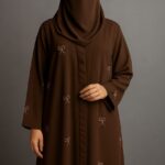 Elegant Bows – Chic Brown Abaya for Everyday Grace