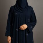 Elegant Bows – Chic Navy Abaya for Everyday Grace
