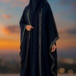 Midnight Grace – Navy Abaya with Silver Detailing
